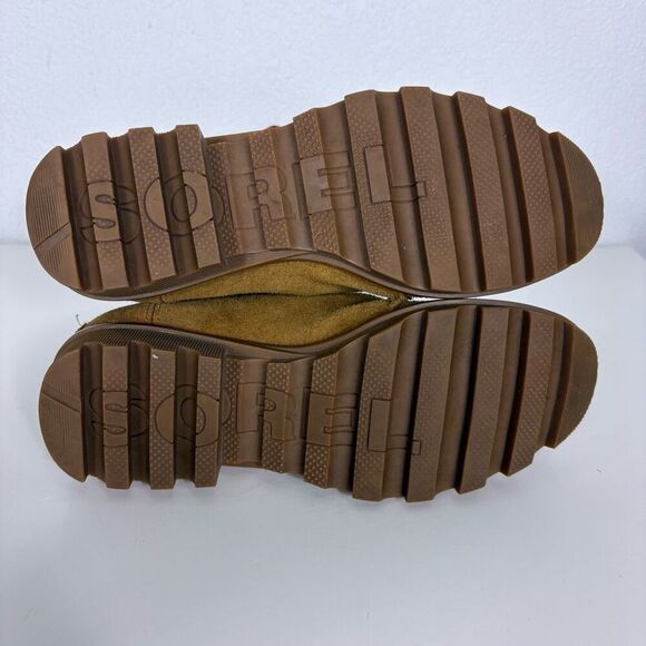 Sorel Tan Suede Sherpa Tongue Red Lace Up Mid Calf Combat Boots Women's Size 8 - Picture 10 of 11